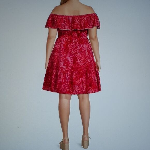 New TS Plus Cheetah Pink Off Shoulder Dress 1X New Without Tags - Picture 2 of 4